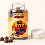 Open bottle with strawberry iron gummies